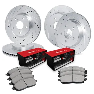 R1 Concepts WGUN2-74009 Silver Drilled Slotted Rotors W/ 5000 Oep Brake Pads